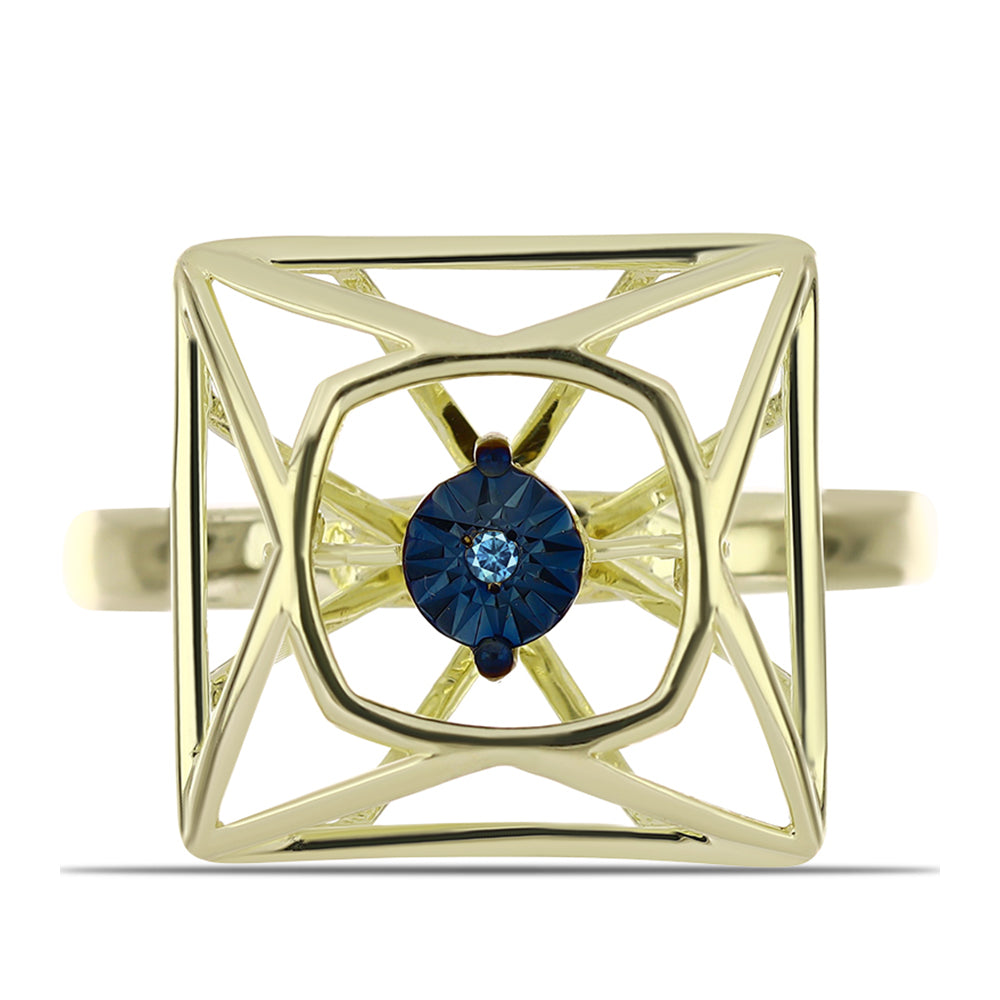 Inel din Argint 925 Placat cu Aur ( 3.76 grame ) cu Diamant Albastru Dansator 0.01 Carate 1 