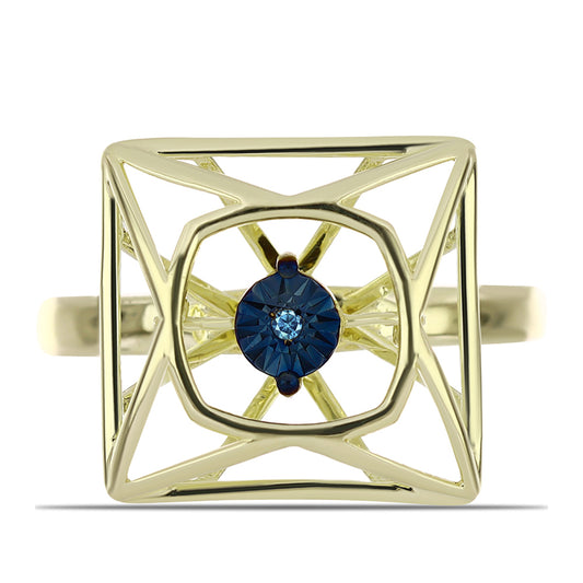 Inel din Argint 925 Placat cu Aur ( 3.76 grame ) cu Diamant Albastru Dansator 0.01 Carate