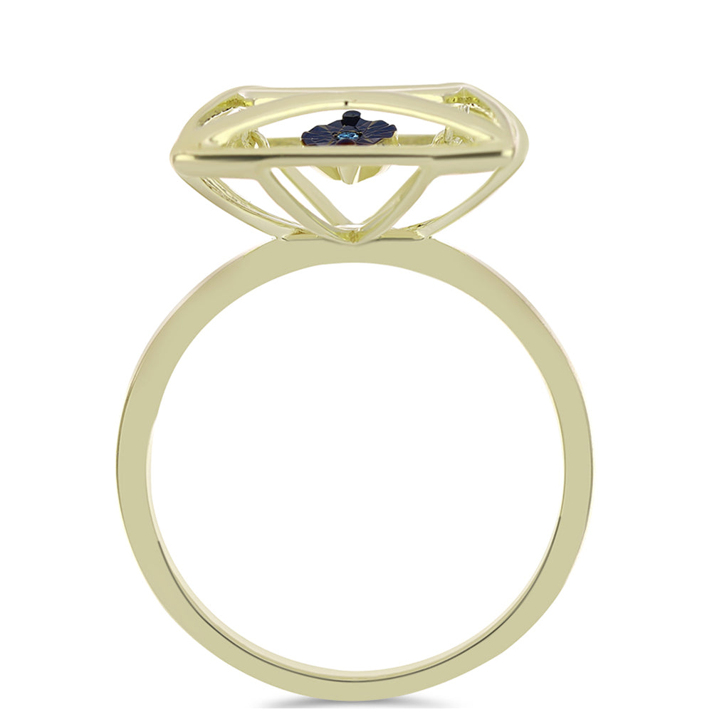 Inel din Argint 925 Placat cu Aur ( 3.76 grame ) cu Diamant Albastru Dansator 0.01 Carate 2 