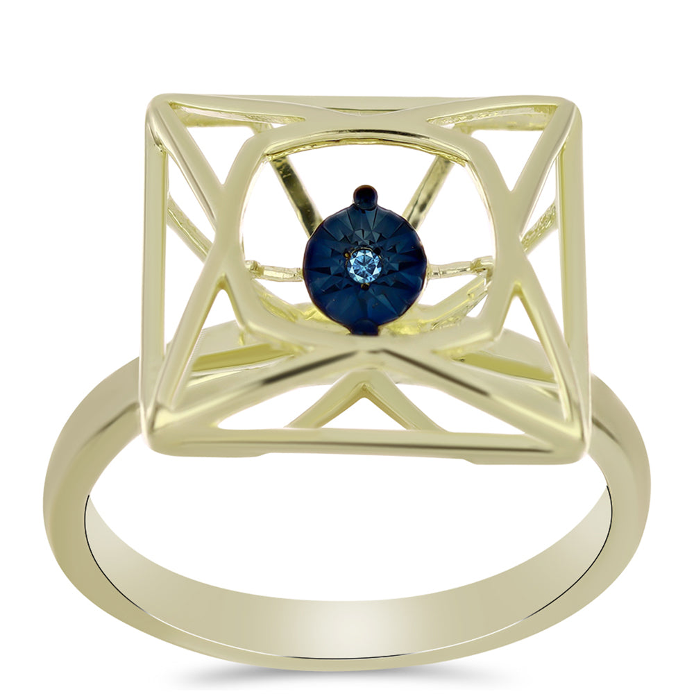 Inel din Argint 925 Placat cu Aur ( 3.76 grame ) cu Diamant Albastru Dansator 0.01 Carate 3 