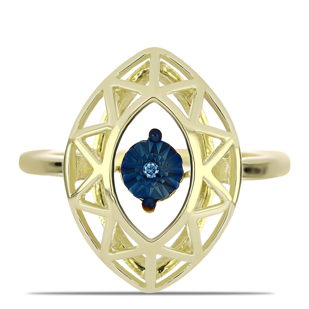 Inel din Argint 925 Placat cu Aur ( 2.4 grame ) cu Diamant Albastru Dansator 0.01 Carate 1 