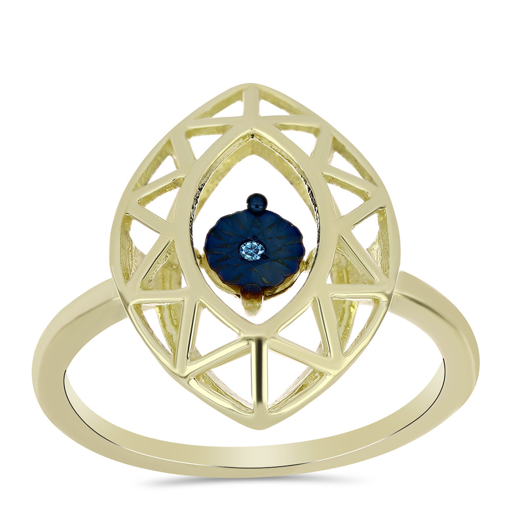 Inel din Argint 925 Placat cu Aur ( 2.4 grame ) cu Diamant Albastru Dansator 0.01 Carate 3 