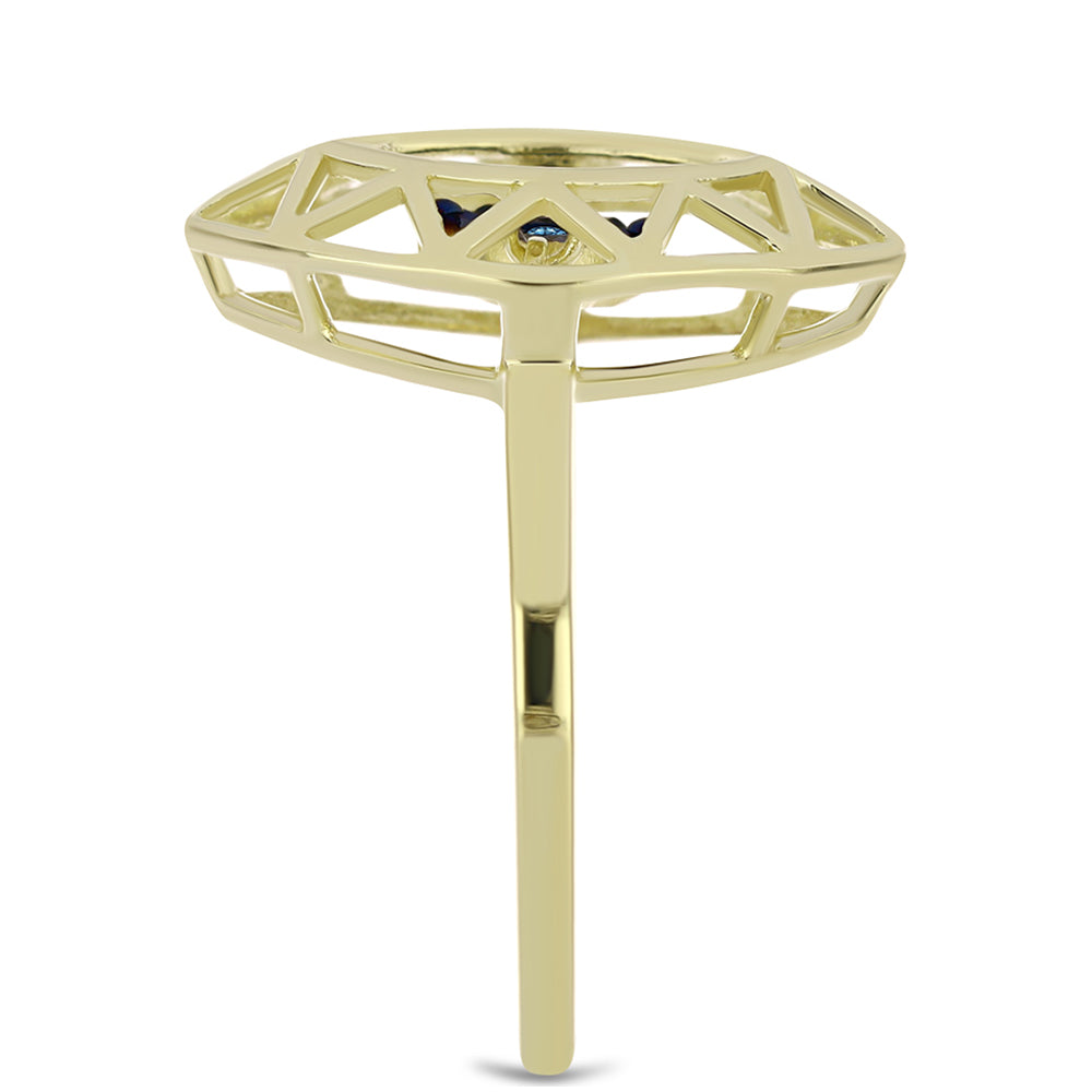 Inel din Argint 925 Placat cu Aur ( 2.4 grame ) cu Diamant Albastru Dansator 0.01 Carate 4 