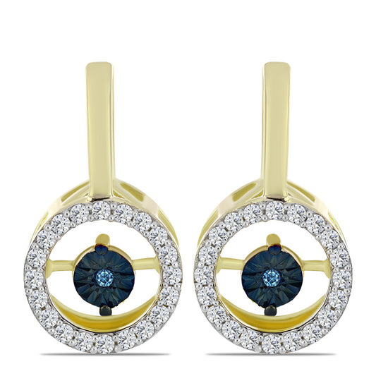 Cercei din Argint 925 Placat cu Aur ( 3.74 grame ) cu Diamant Albastru Dansator și Topaz Alb 0.38 Carate