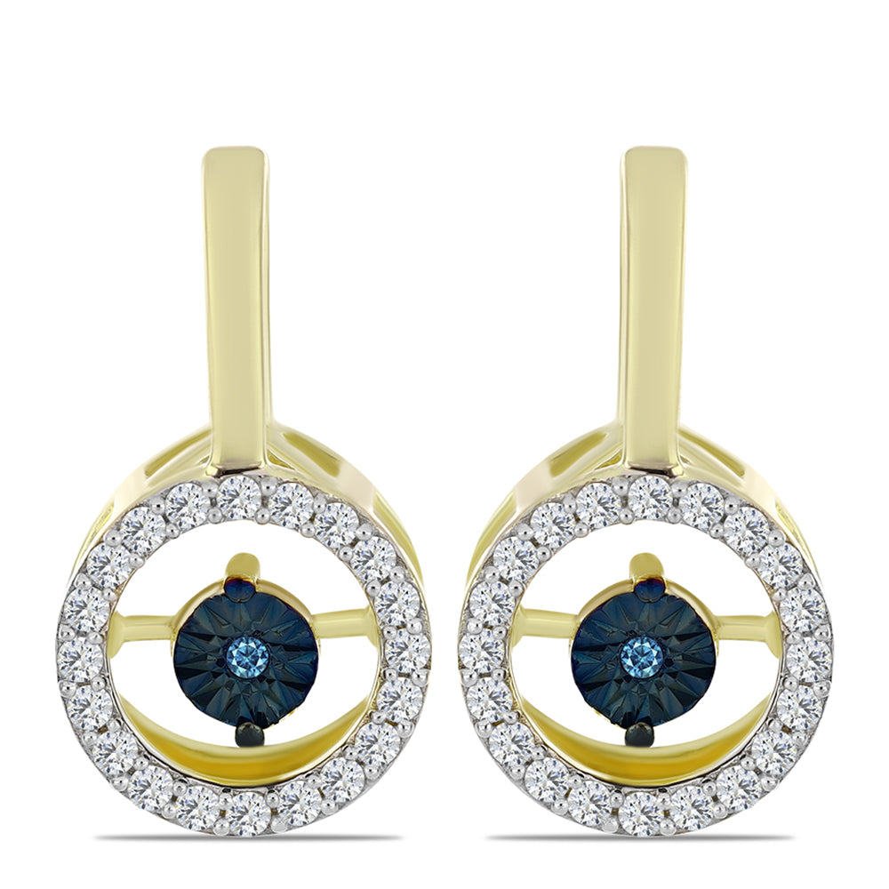 Cercei din Argint 925 Placat cu Aur ( 3.74 grame ) cu Diamant Albastru Dansator și Topaz Alb 0.38 Carate 3 