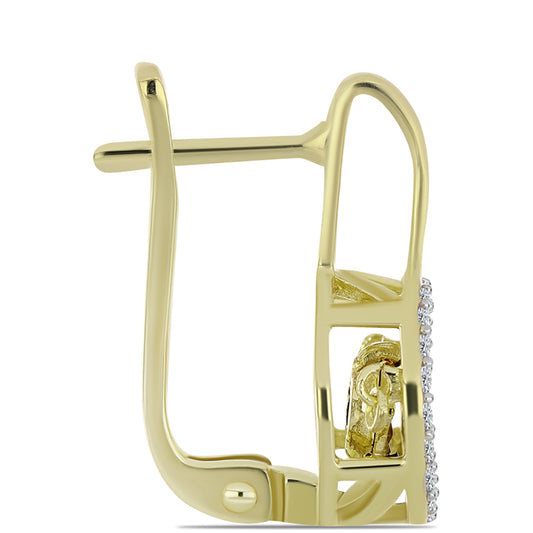 Cercei din Argint 925 Placat cu Aur ( 3.74 grame ) cu Diamant Albastru Dansator și Topaz Alb 0.38 Carate