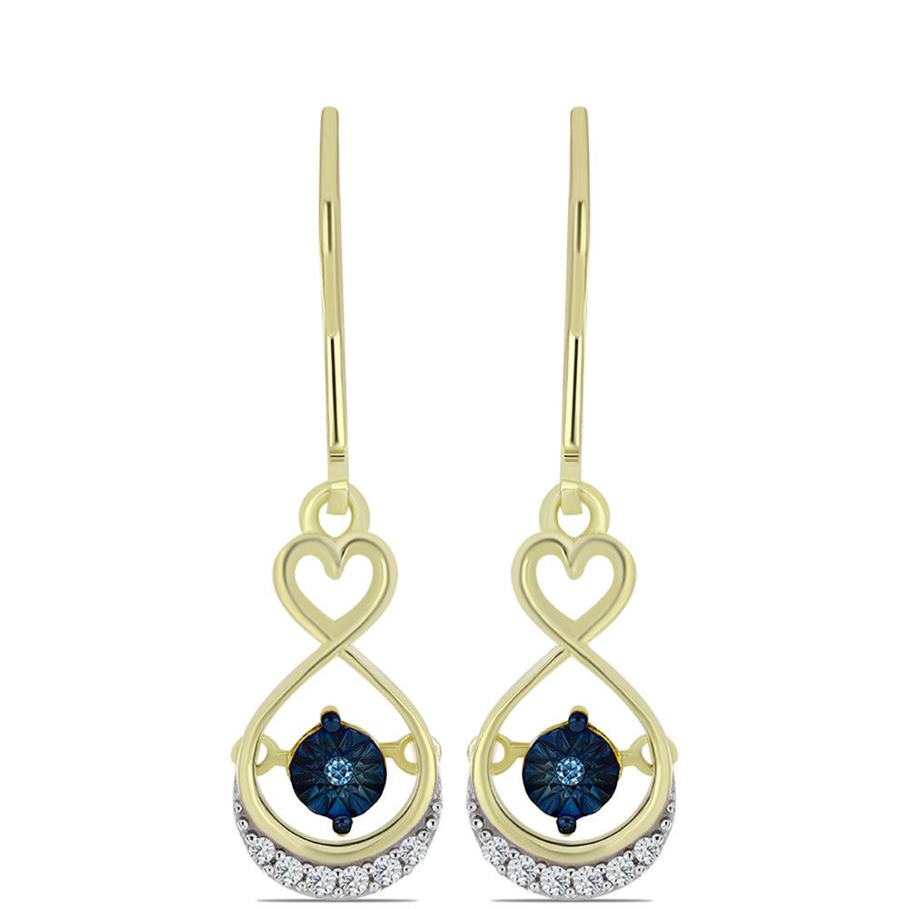 Cercei din Argint 925 Placat cu Aur ( 2.81 grame ) cu Diamant Albastru Dansator și Topaz Alb 0.12 Carate 1 