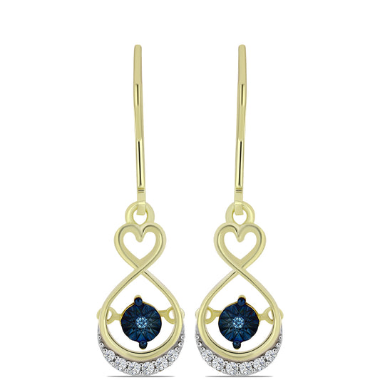 Cercei din Argint 925 Placat cu Aur ( 2.81 grame ) cu Diamant Albastru Dansator și Topaz Alb 0.12 Carate