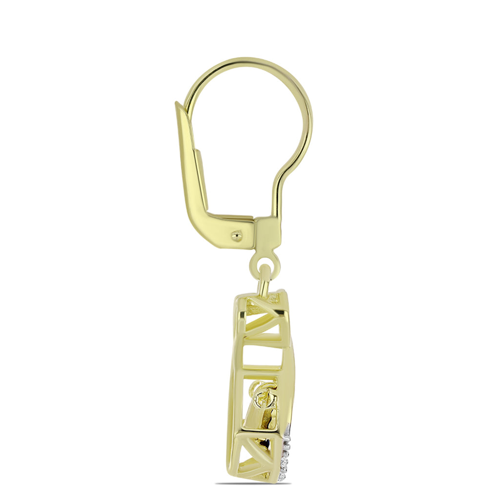 Cercei din Argint 925 Placat cu Aur ( 2.81 grame ) cu Diamant Albastru Dansator și Topaz Alb 0.12 Carate 4 