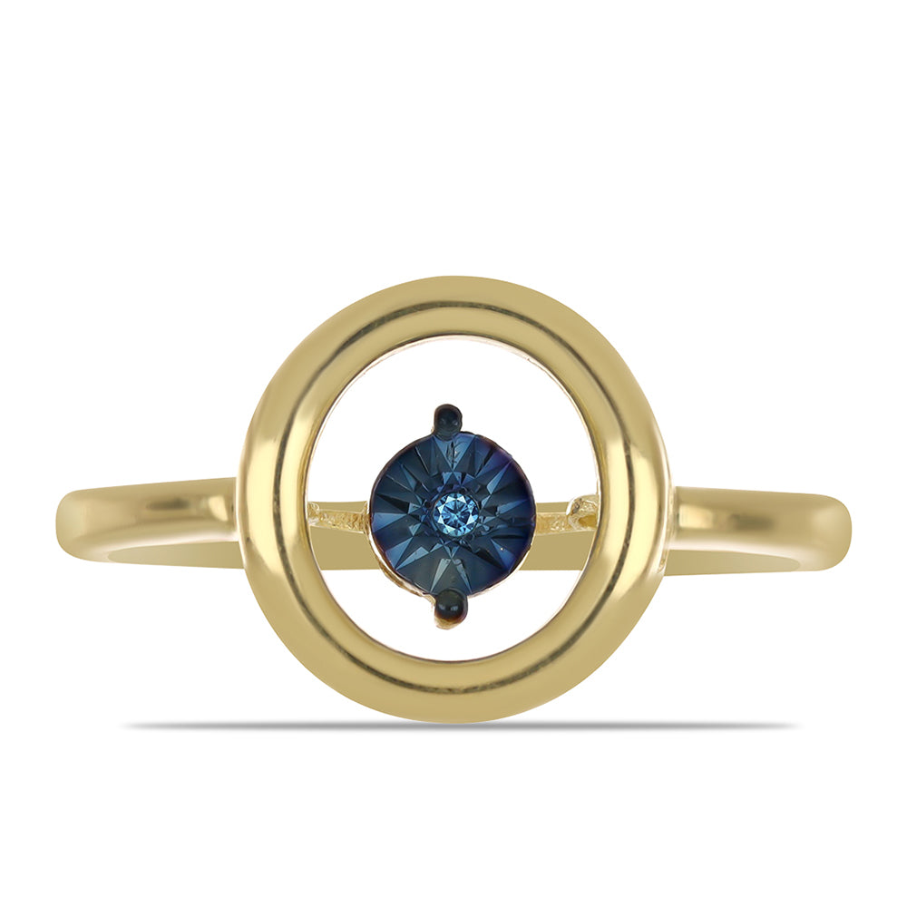 Inel din Argint 925 Placat cu Aur ( 2.34 grame ) cu Diamant Albastru Dansator 0.01 Carate 1 