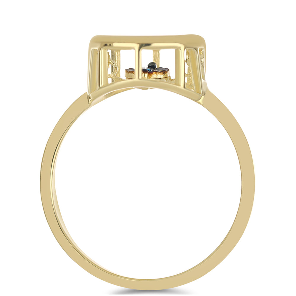 Inel din Argint 925 Placat cu Aur ( 2.34 grame ) cu Diamant Albastru Dansator 0.01 Carate 2 