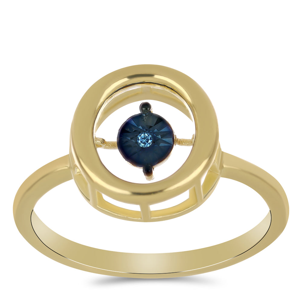 Inel din Argint 925 Placat cu Aur ( 2.34 grame ) cu Diamant Albastru Dansator 0.01 Carate 3 