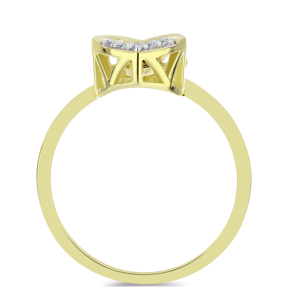 Inel din Argint 925 Placat cu Aur ( 2.08 grame ) cu Diamant Albastru Dansator și Topaz Alb 0.05 Carate