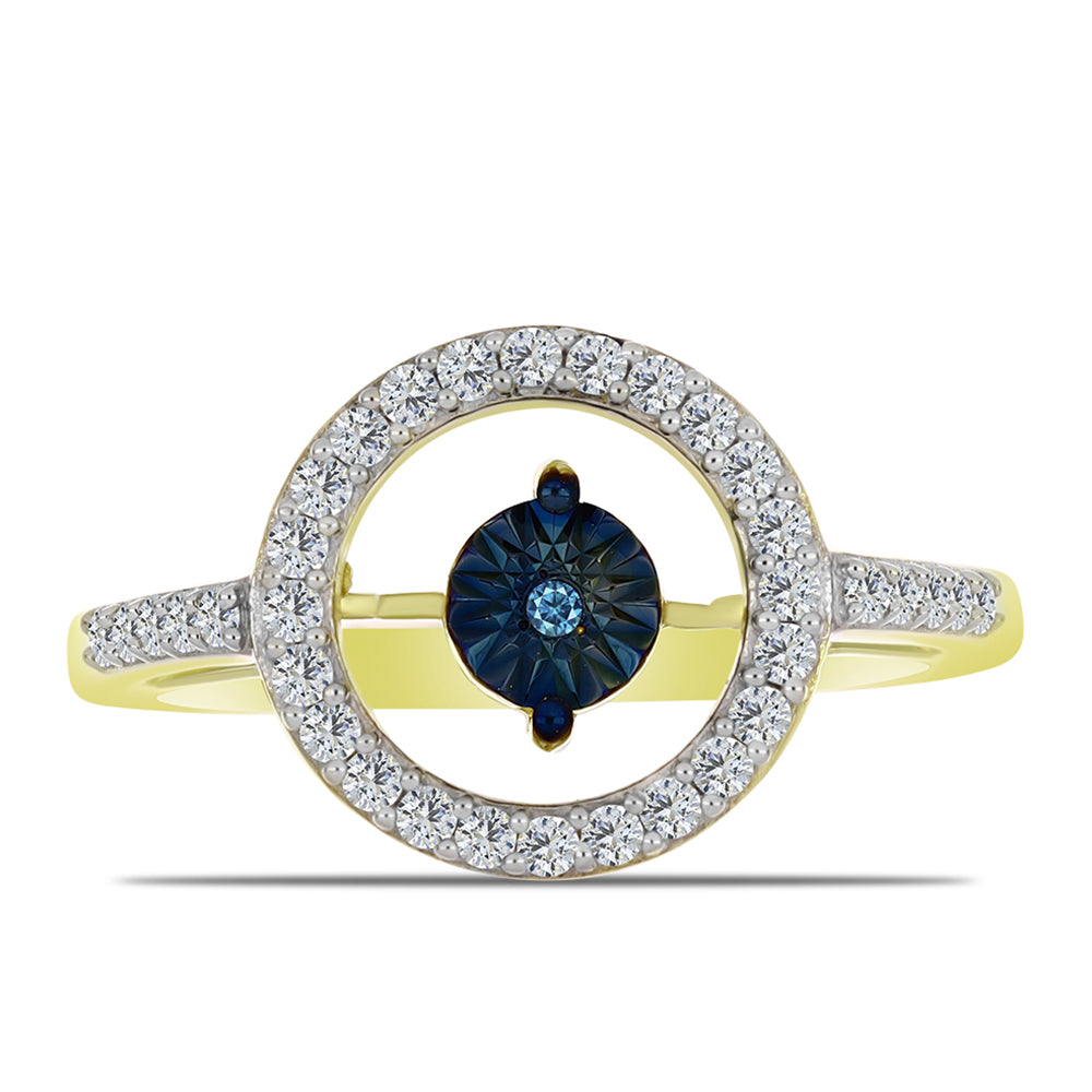Inel din Argint 925 Placat cu Aur ( 2.99 grame ) cu Diamant Albastru Dansator și Topaz Alb 0.31 Carate