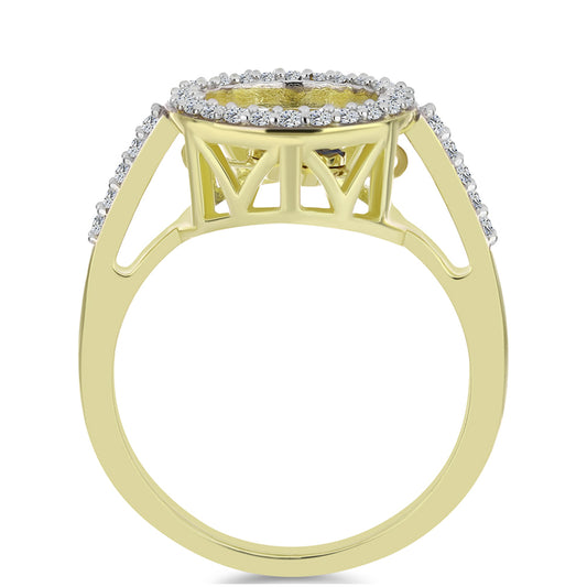 Inel din Argint 925 Placat cu Aur ( 2.99 grame ) cu Diamant Albastru Dansator și Topaz Alb 0.31 Carate