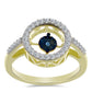 Inel din Argint 925 Placat cu Aur ( 2.99 grame ) cu Diamant Albastru Dansator și Topaz Alb 0.31 Carate