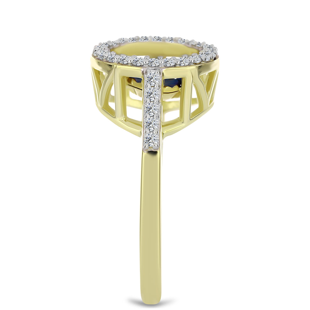 Inel din Argint 925 Placat cu Aur ( 2.99 grame ) cu Diamant Albastru Dansator și Topaz Alb 0.31 Carate 4 