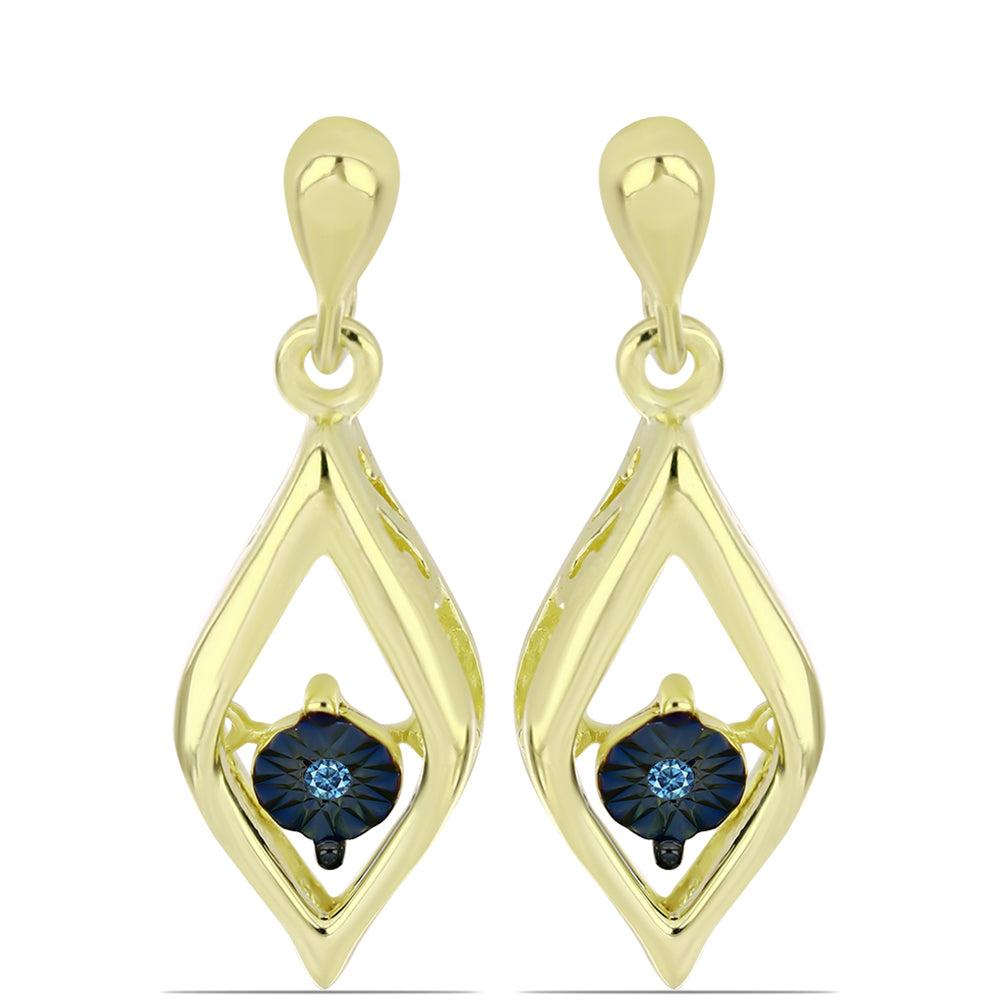 Cercei din Argint 925 Placat cu Aur ( 3.16 grame ) cu Diamant Albastru Dansator 0.02 Carate 1 