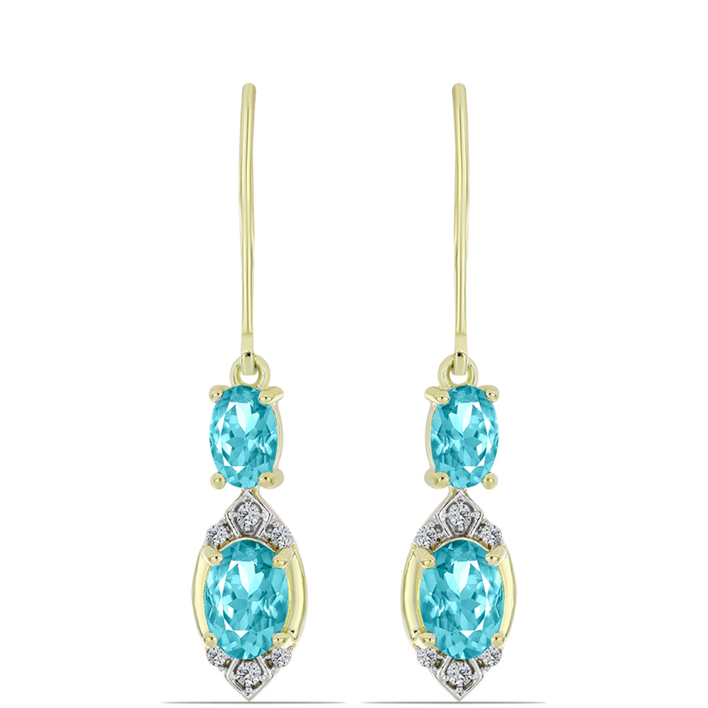 Cercei din Argint 925 Placat cu Aur ( 2.68 grame ) cu Cuarț Paraiba și Topaz Alb 2.24 Carate 3 