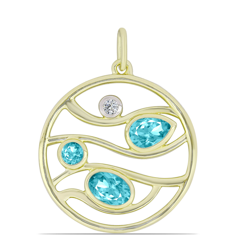 Pandantiv din Argint 925 Placat cu Aur ( 2.83 grame ) cu Cuarț Paraiba și Topaz Alb 0.89 Carate 1 