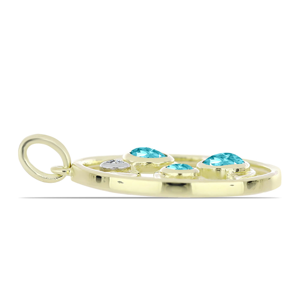 Pandantiv din Argint 925 Placat cu Aur ( 2.83 grame ) cu Cuarț Paraiba și Topaz Alb 0.89 Carate 2 