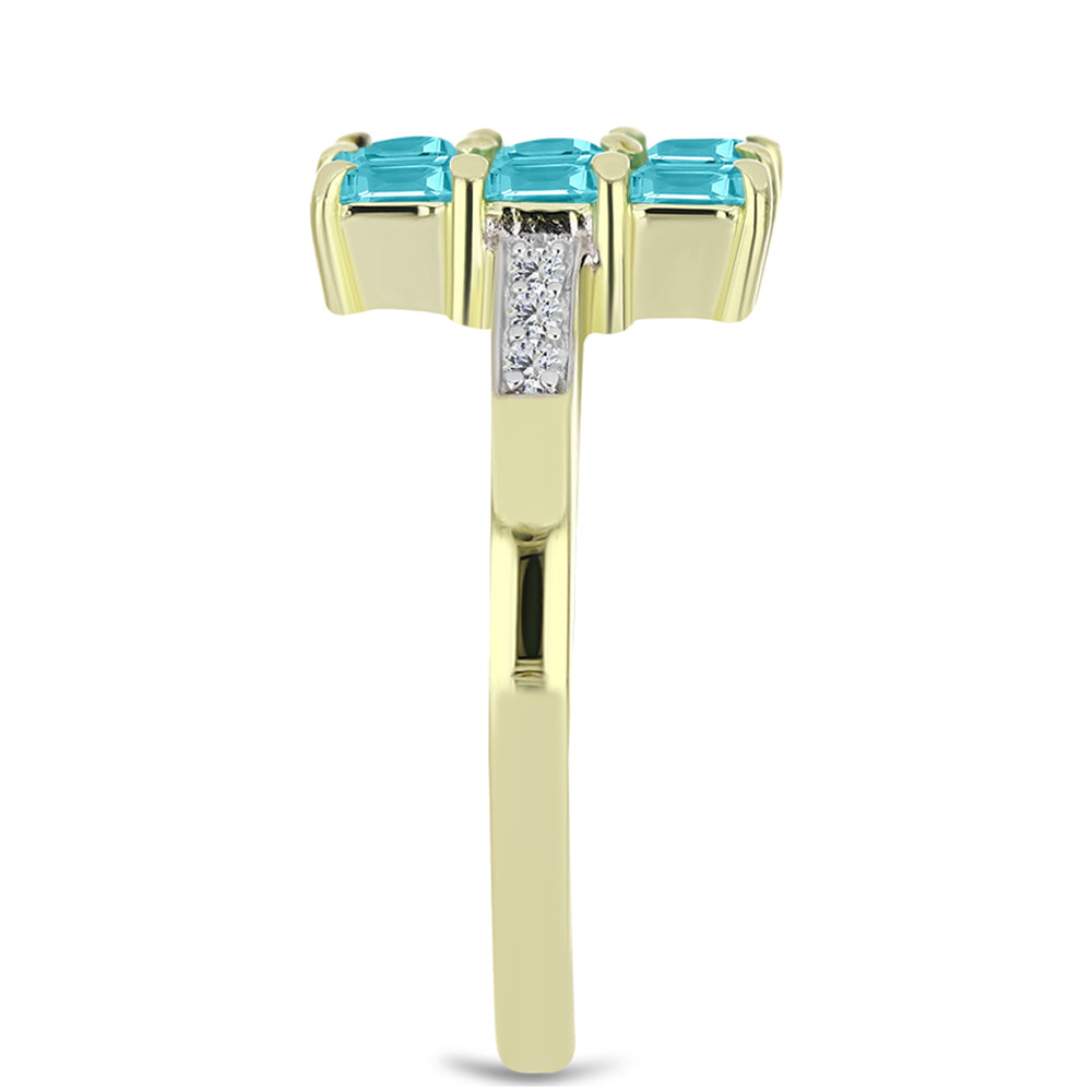 Inel din Argint 925 Placat cu Aur ( 3 grame ) cu Cuarț Paraiba și Topaz Alb 1.23 Carate