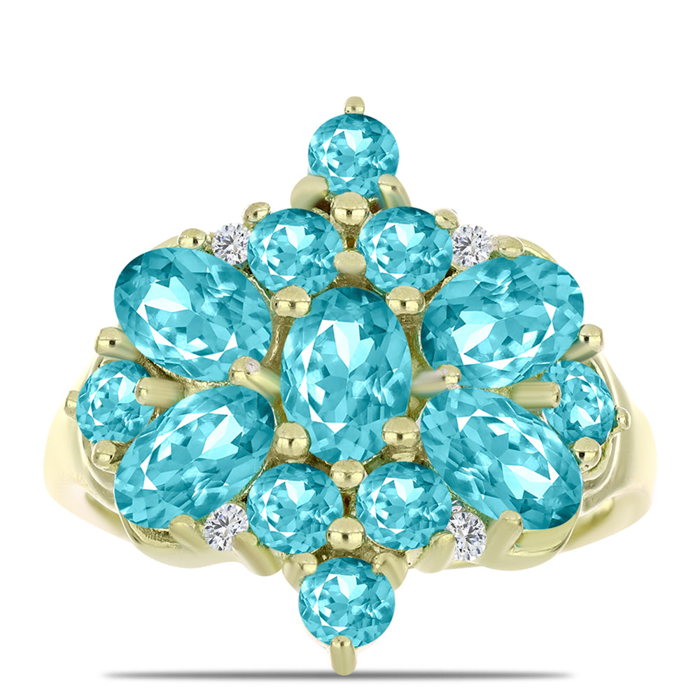 Inel din Argint 925 Placat cu Aur ( 3.5 grame ) cu Cuarț Paraiba și Topaz Alb 3.09 Carate