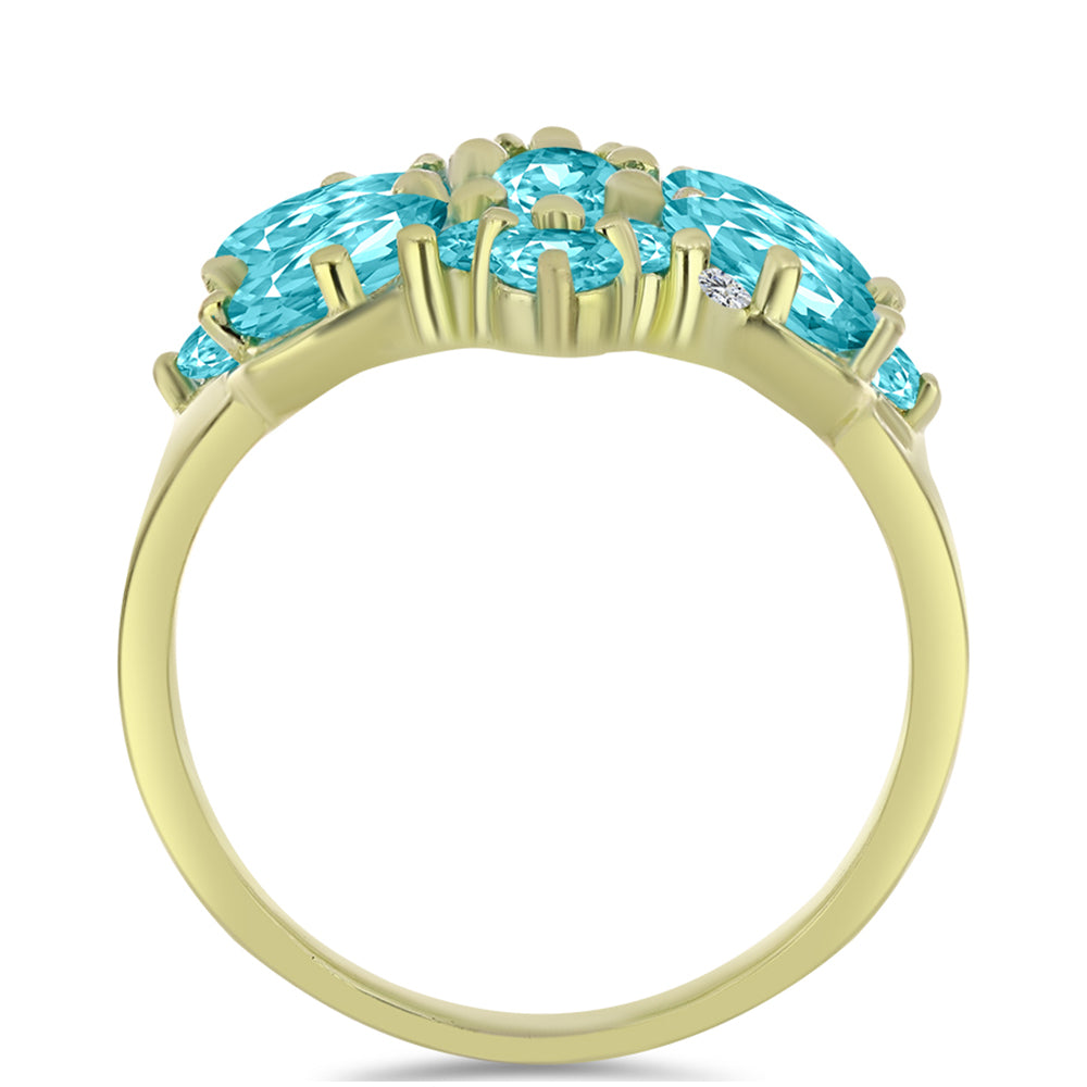 Inel din Argint 925 Placat cu Aur ( 3.5 grame ) cu Cuarț Paraiba și Topaz Alb 3.09 Carate 6 