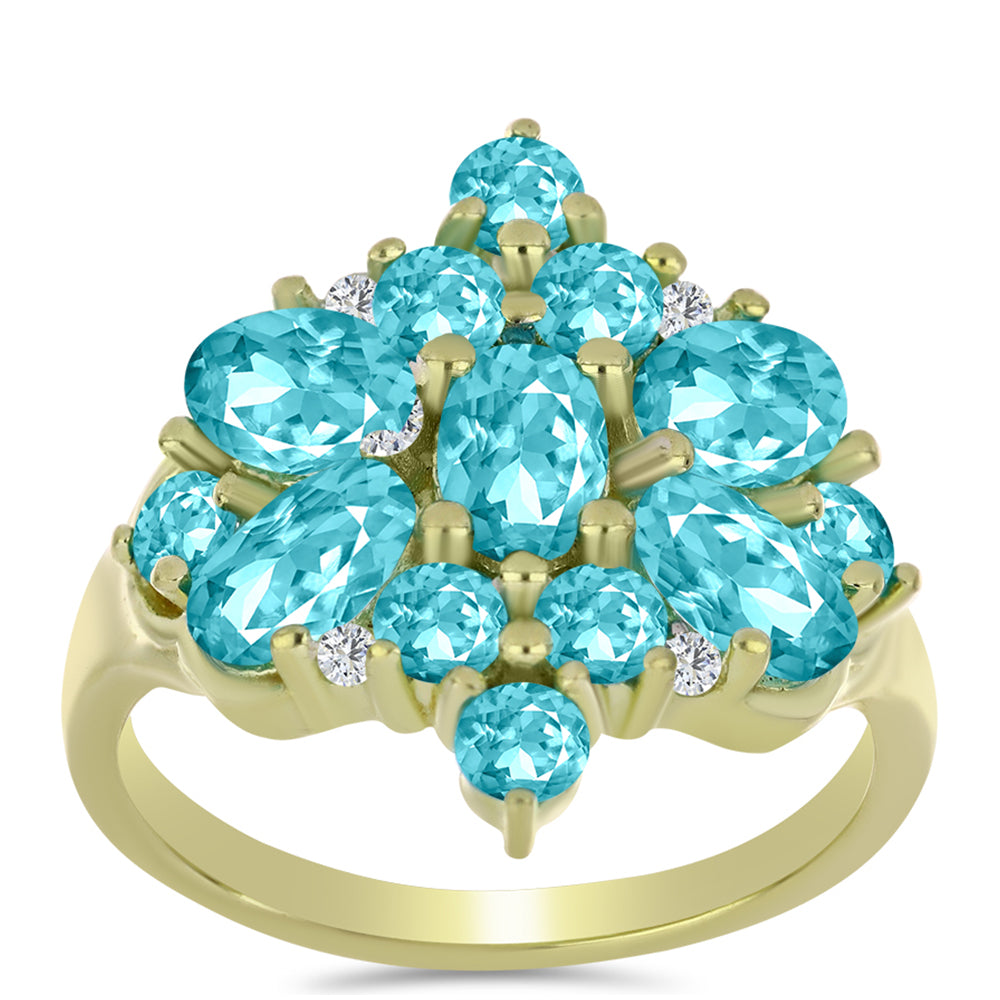 Inel din Argint 925 Placat cu Aur ( 3.5 grame ) cu Cuarț Paraiba și Topaz Alb 3.09 Carate