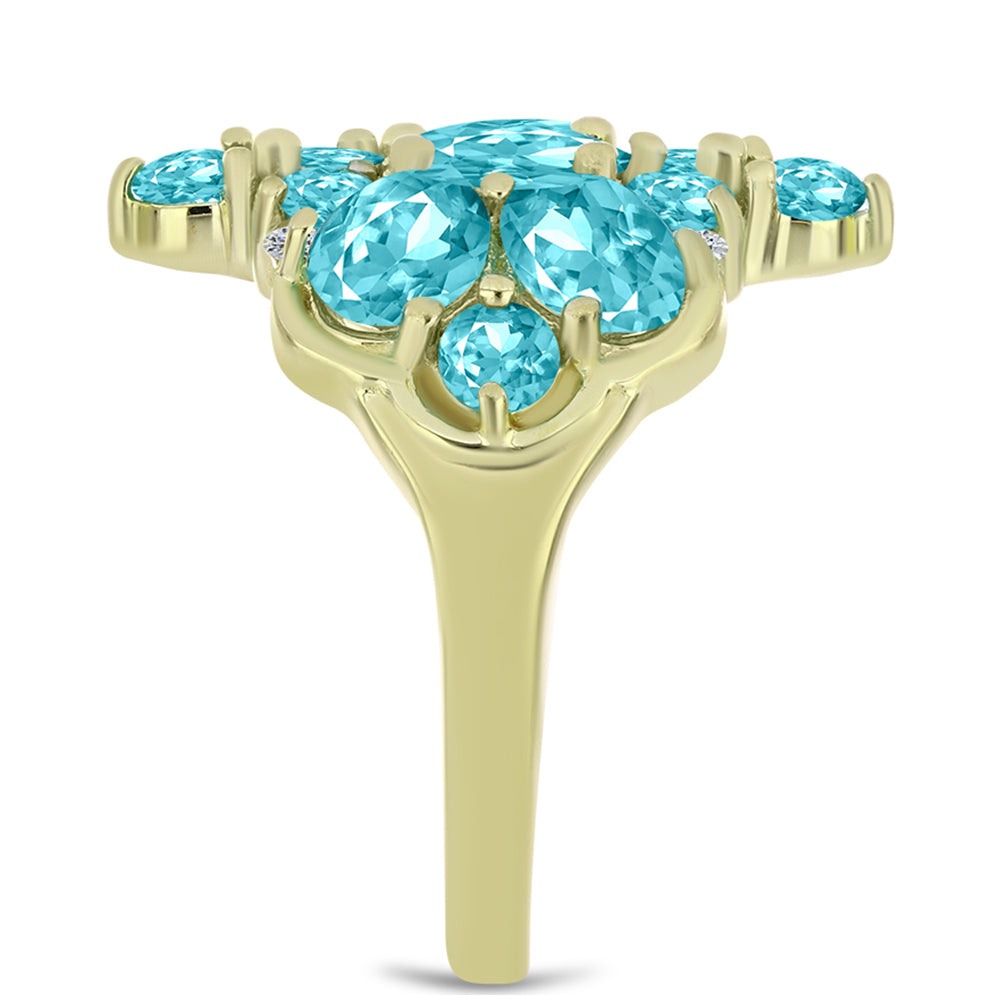 Inel din Argint 925 Placat cu Aur ( 3.5 grame ) cu Cuarț Paraiba și Topaz Alb 3.09 Carate 8 