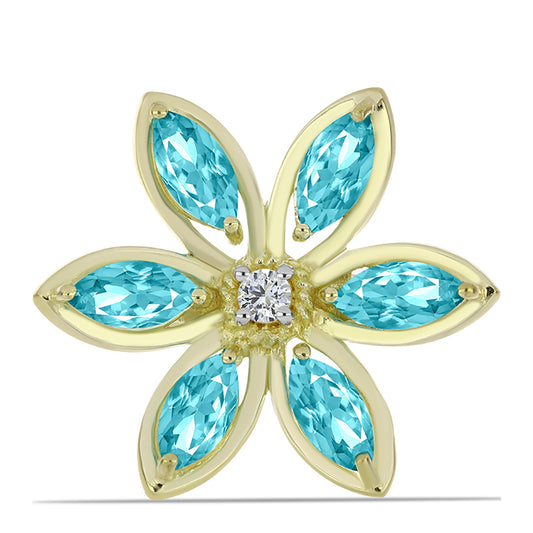 Inel din Argint 925 Placat cu Aur ( 4.86 grame ) cu Cuarț Paraiba și Topaz Alb 2.68 Carate