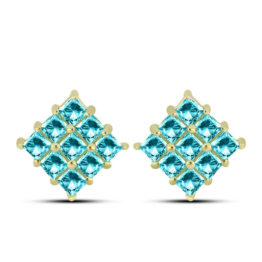 Cercei din Argint 925 Placat cu Aur ( 3.95 grame ) cu Cuarț Paraiba 2.29 Carate