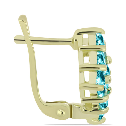 Cercei din Argint 925 Placat cu Aur ( 3.95 grame ) cu Cuarț Paraiba 2.29 Carate