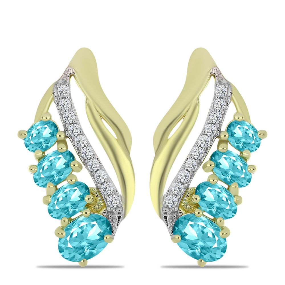 Cercei din Argint 925 Placat cu Aur ( 4.72 grame ) cu Cuarț Paraiba și Topaz Alb 2.07 Carate