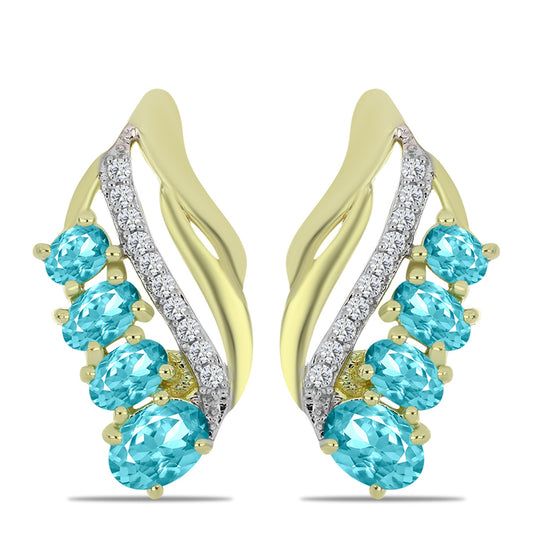 Cercei din Argint 925 Placat cu Aur ( 4.72 grame ) cu Cuarț Paraiba și Topaz Alb 2.07 Carate