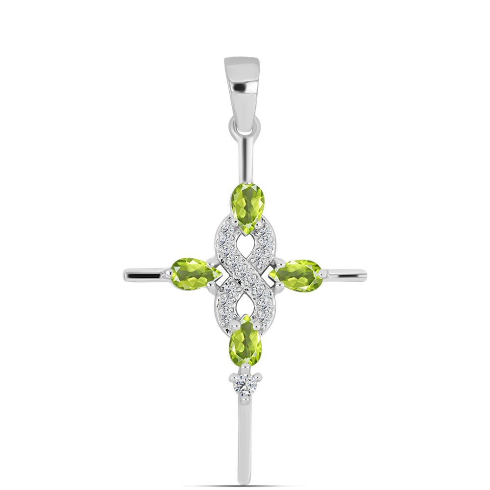 Cruce Pandantiv din Argint 925 ( 2.23 grame ) cu Peridot Changbai și Topaz Alb 1 Carate