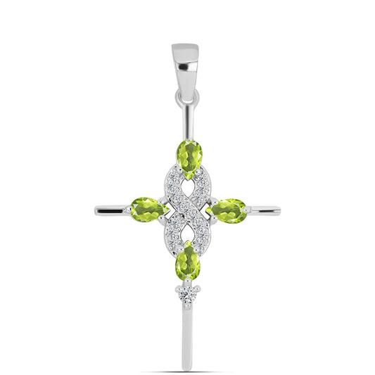 Cruce Pandantiv din Argint 925 ( 2.23 grame ) cu Peridot Changbai și Topaz Alb 1 Carate