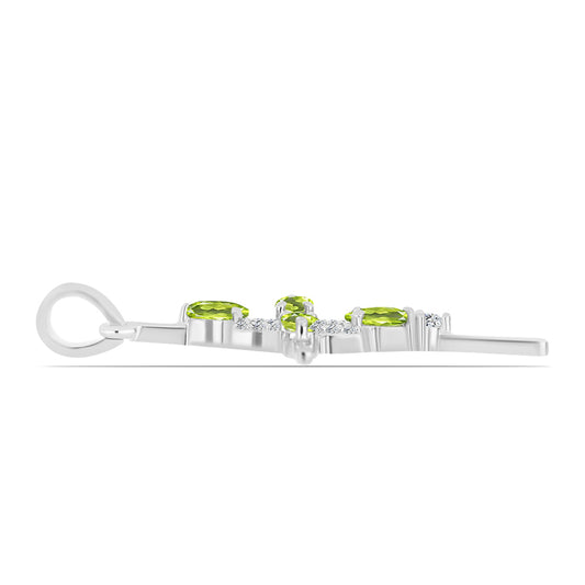 Cruce Pandantiv din Argint 925 ( 2.23 grame ) cu Peridot Changbai și Topaz Alb 1 Carate