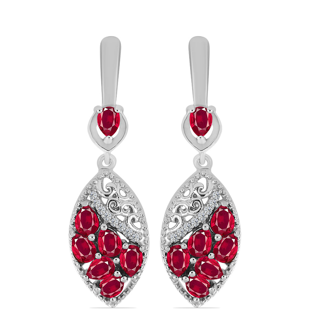 Cercei din Argint 925 ( 5.68 grame ) cu Rubin Malagasy și Topaz Alb 3.29 Carate