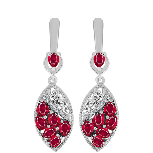 Cercei din Argint 925 ( 5.68 grame ) cu Rubin Malagasy și Topaz Alb 3.29 Carate