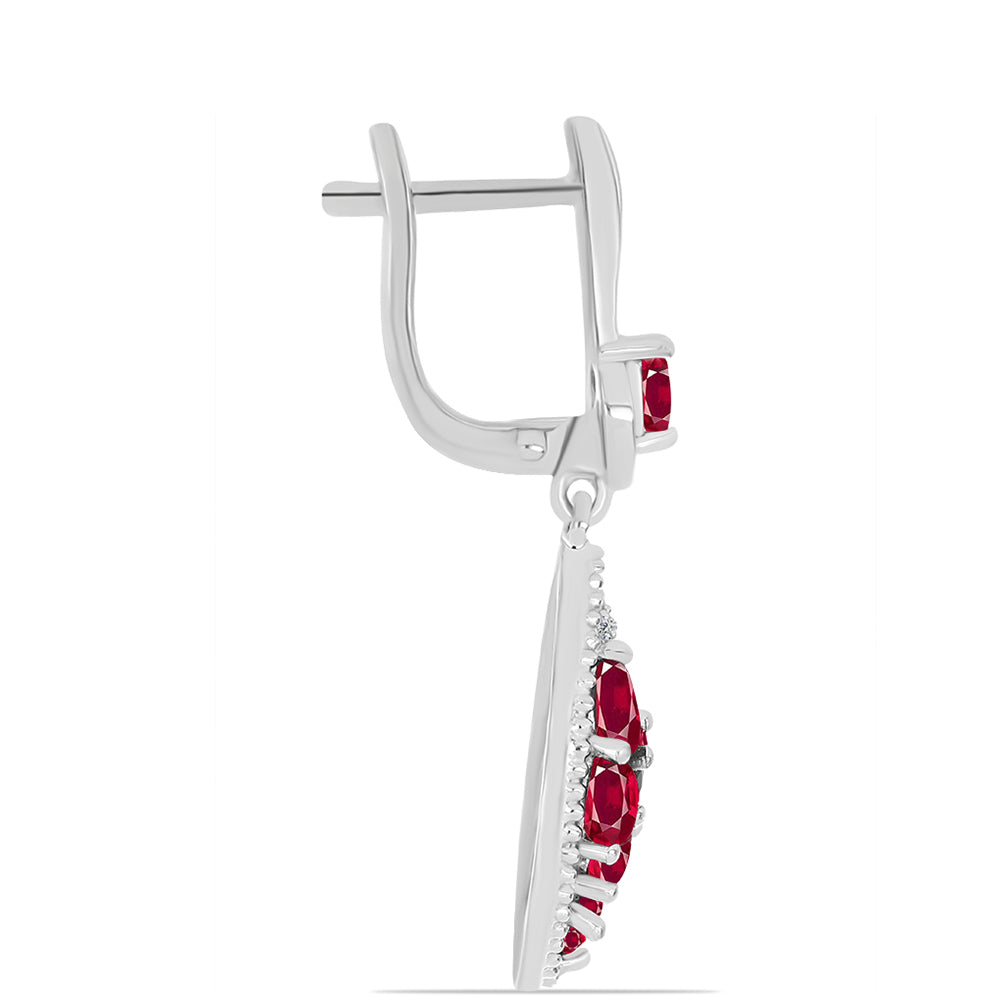 Cercei din Argint 925 ( 5.68 grame ) cu Rubin Malagasy și Topaz Alb 3.29 Carate 2 
