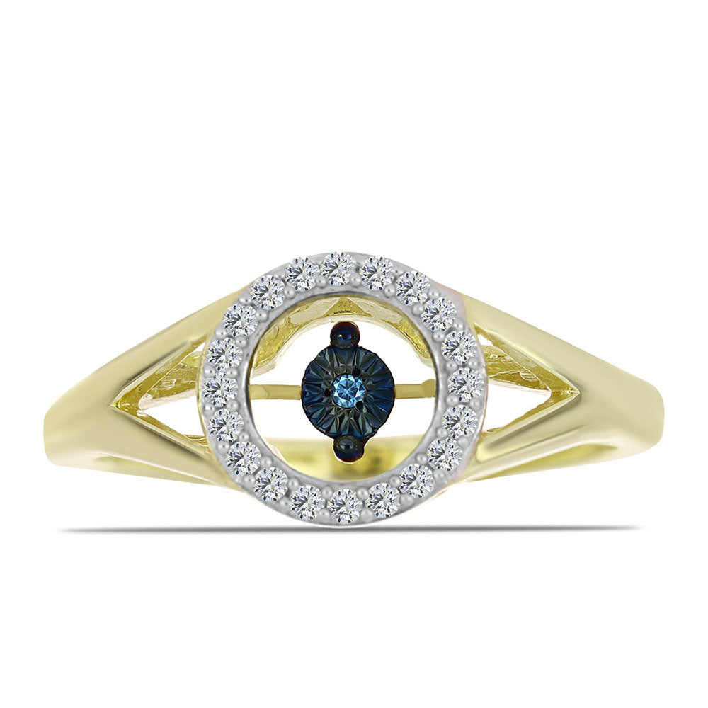 Inel din Argint 925 Placat cu Aur ( 3.46 grame ) cu Diamant Albastru Dansator și Topaz Alb 0.19 Carate 1 