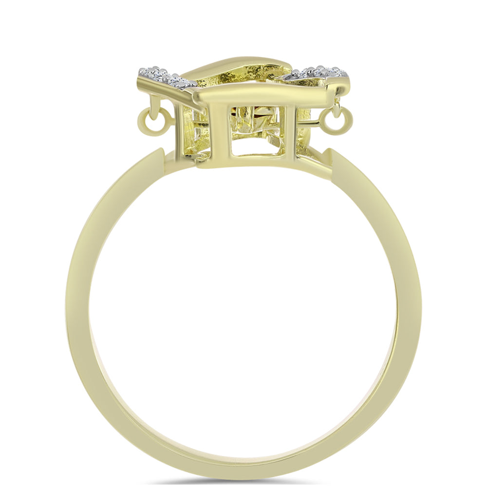 Inel din Argint 925 Placat cu Aur ( 2.3 grame ) cu Diamant Albastru Dansator și Topaz Alb 0.06 Carate 2 