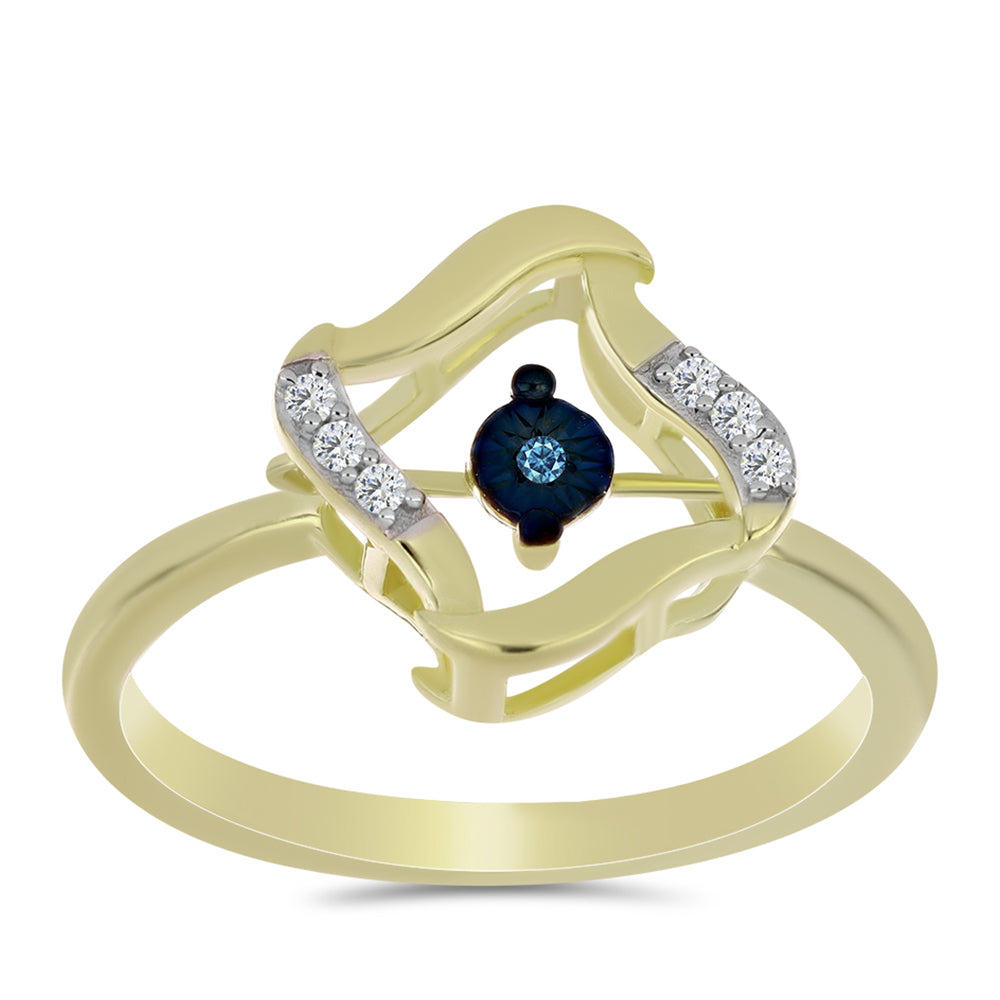 Inel din Argint 925 Placat cu Aur ( 2.3 grame ) cu Diamant Albastru Dansator și Topaz Alb 0.06 Carate 3 