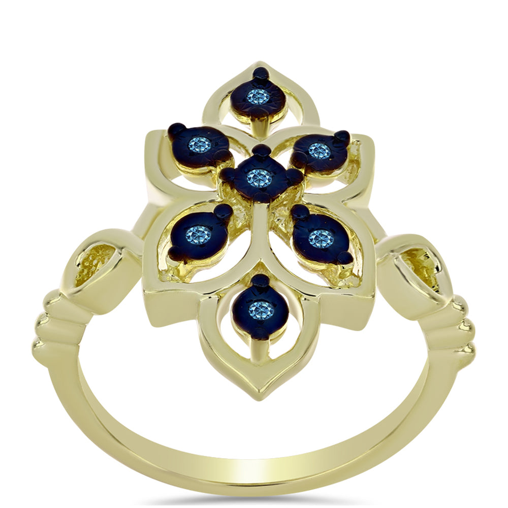 Inel din Argint 925 Placat cu Aur ( 4.27 grame ) cu Diamant Albastru Dansator 0.06 Carate 3 