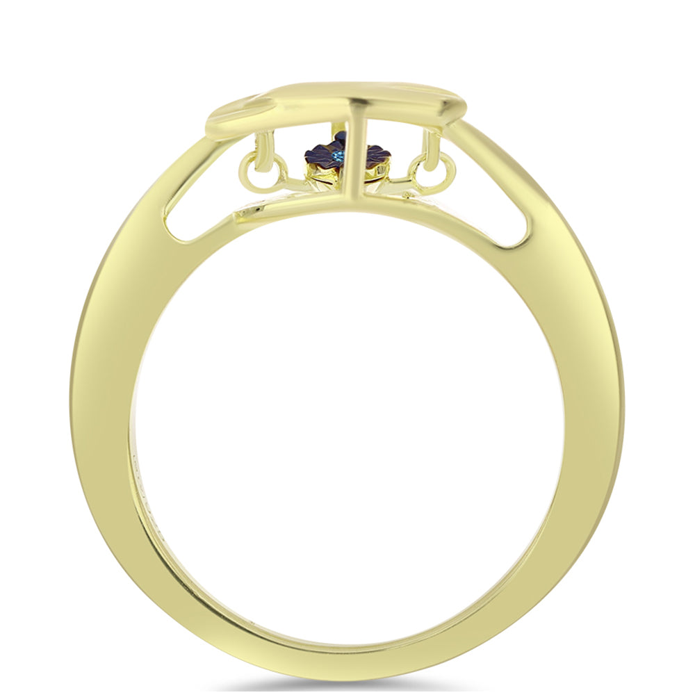 Inel din Argint 925 Placat cu Aur ( 3.19 grame ) cu Diamant Albastru Dansator 0.01 Carate 2 