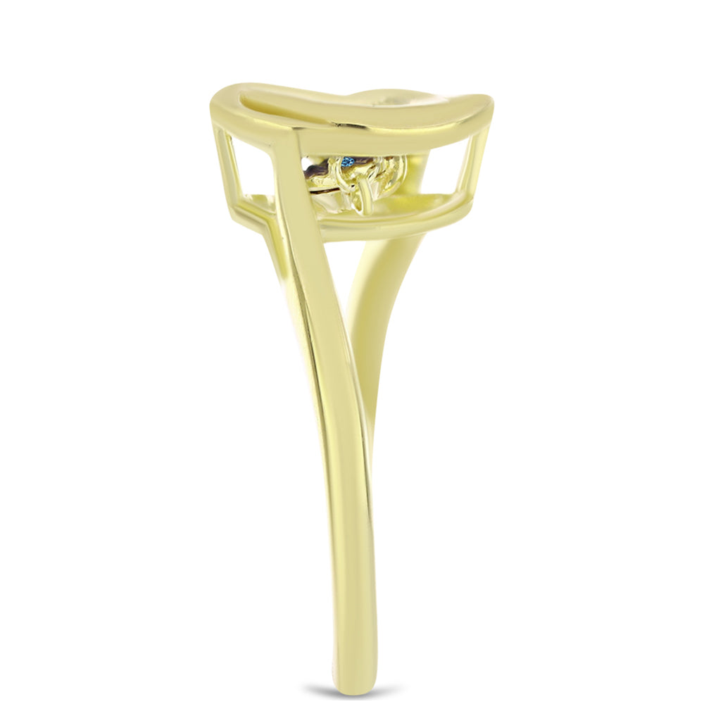 Inel din Argint 925 Placat cu Aur ( 3.19 grame ) cu Diamant Albastru Dansator 0.01 Carate 4 