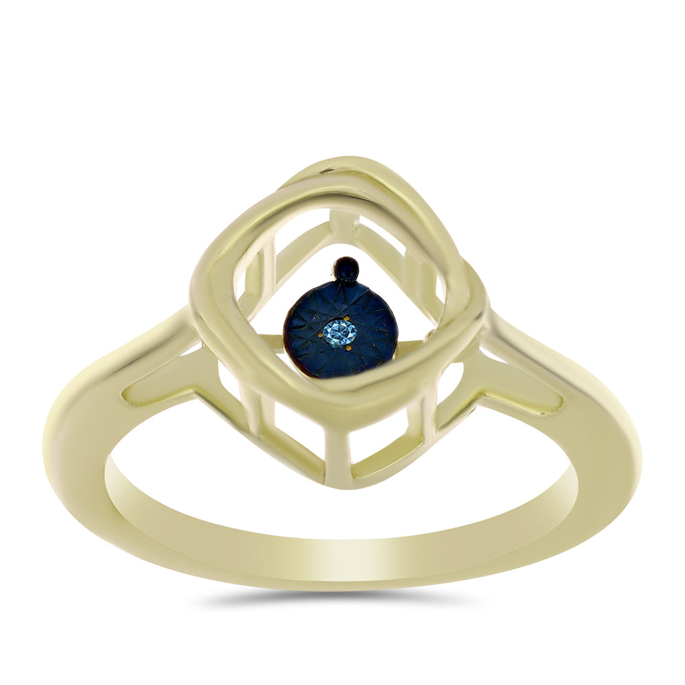 Inel din Argint 925 Placat cu Aur ( 3.24 grame ) cu Diamant Albastru Dansator 0.01 Carate 3 