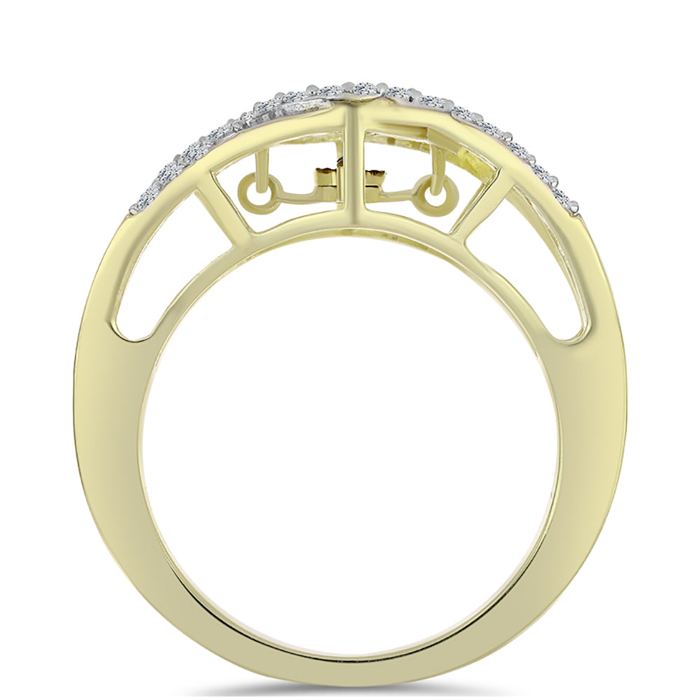 Inel din Argint 925 Placat cu Aur ( 3.44 grame ) cu Diamant Albastru Dansator și Topaz Alb 0.35 Carate 2 