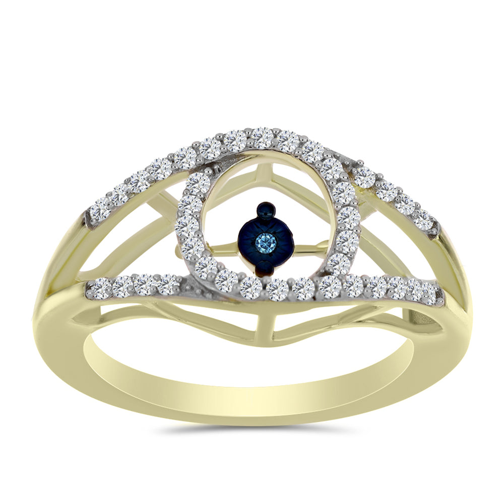 Inel din Argint 925 Placat cu Aur ( 3.44 grame ) cu Diamant Albastru Dansator și Topaz Alb 0.35 Carate 3 